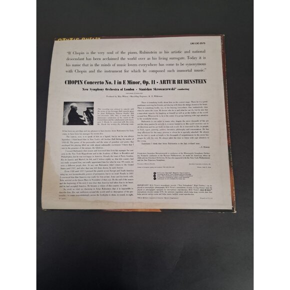 Chopin Concerto No. 1 Rubinstein Vinyl Record LP VTG 1961 RCA Victor LM-2575 VG+ - Picture 8 of 10